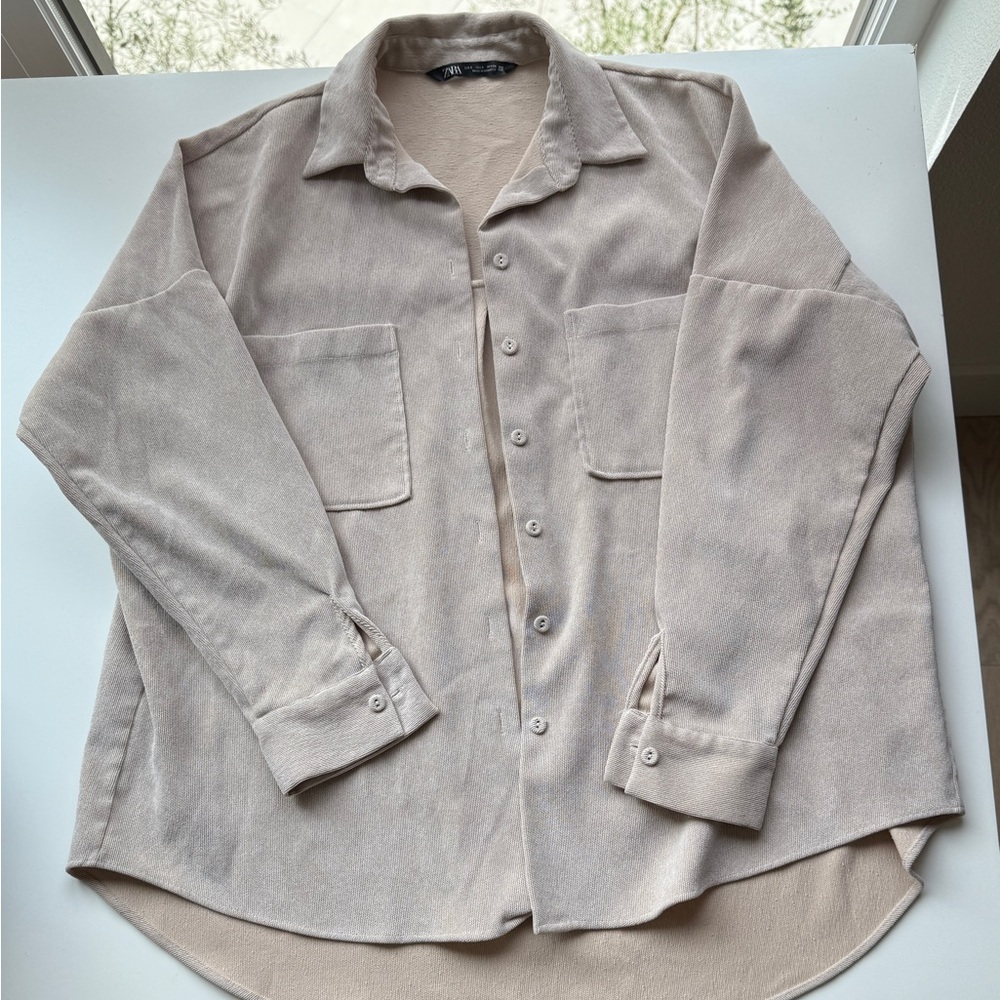 Zara Oversized Light Tan Casual Button-Down Shirt